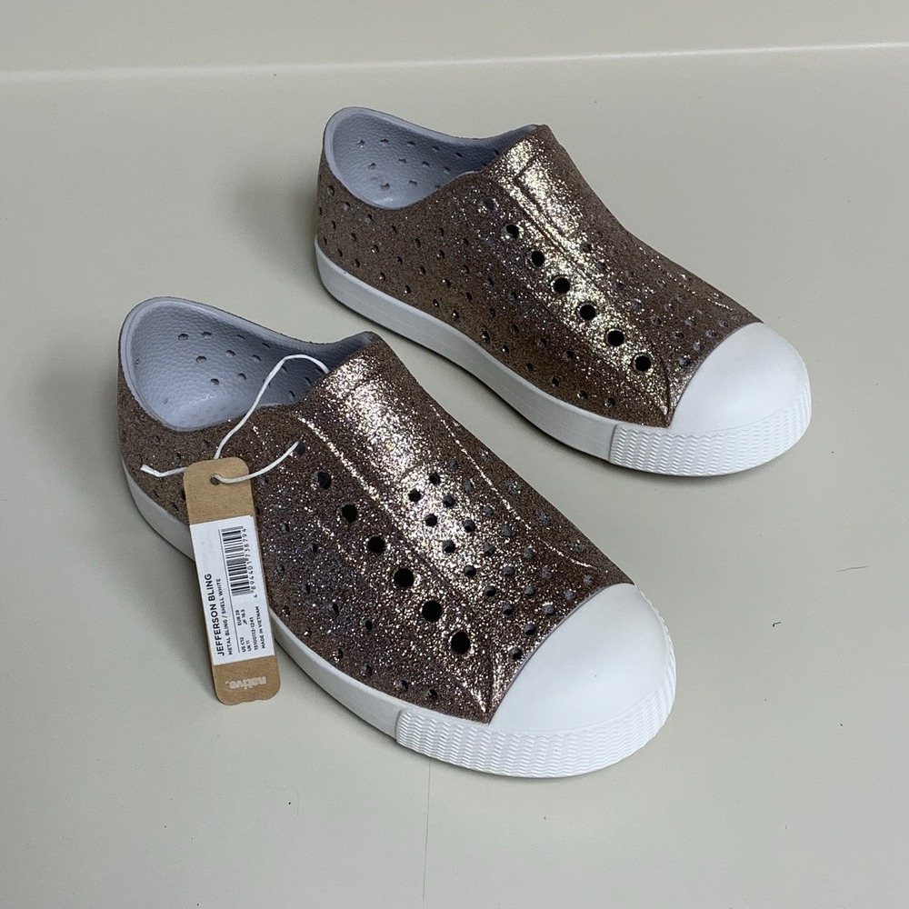Native Jefferson Bling Shoes - Metal Bling / Shell White Sz C12 NWOB